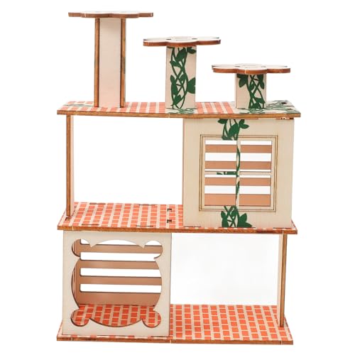 ARTSEWPLY Hamsterhaus aus Holz mit Rampe Kleintier Versteck und Spielplatz Stabiles Naturmaterial Dekoratives Klettergerüst für Meerschweinchen Zwerghamster und Kleine Nagetiere Langlebig von ARTSEWPLY
