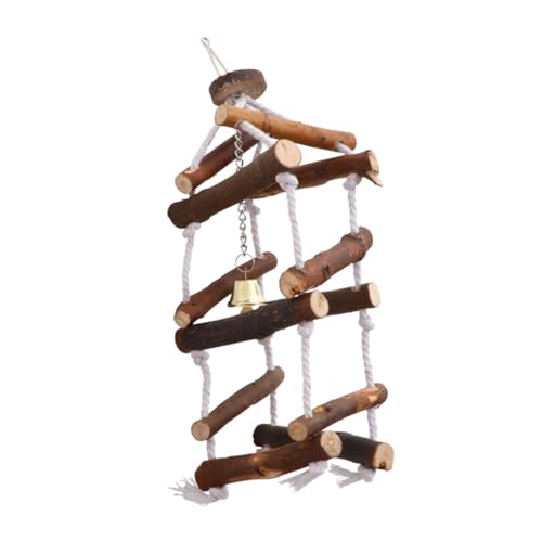 ARTSEWPLY Holz Papageien Schaukel mit DREI Lagen Rutschfestem Baumwollseil Mini Glöckchen Robustem Naturholzspielzeug für Vogelkäfig und Garten Geeignet für Kleine Papageien und Sittiche von ARTSEWPLY