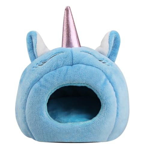 ARTSEWPLY Plüsch Kuschelhöhle Einhornform für Kleine Haustiere Warmes Nest mit Rutschfestem Boden und Abnehmbarem Kissen Geeignet für Hamster Meerschweinchen Kaninchen Igel Zufällige Farbe von ARTSEWPLY