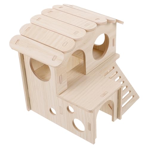 ARTSEWPLY Umweltfreundliches Langlebiges Holz Hamsterhaus mit Zweistöckigem Obergeschoss Isolierend und Robust als Rückzugsort und Spielplatz für Hamster Zwerghamster und Kleine Kleintiere von ARTSEWPLY