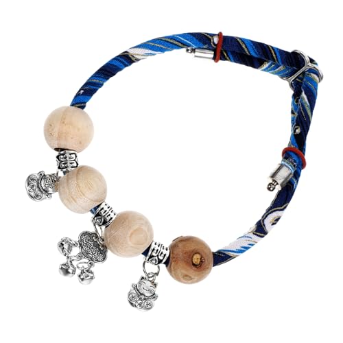 ARTSEWPLY Verstellbares Katzenhalsband mit Glocke Komfortables Baumwollseil Bruchsicheres Kätzchenhalsband mit Japanischem Holzperlenanhänger Stilvolles Katzengeschirr für Kleine Katzen und von ARTSEWPLY