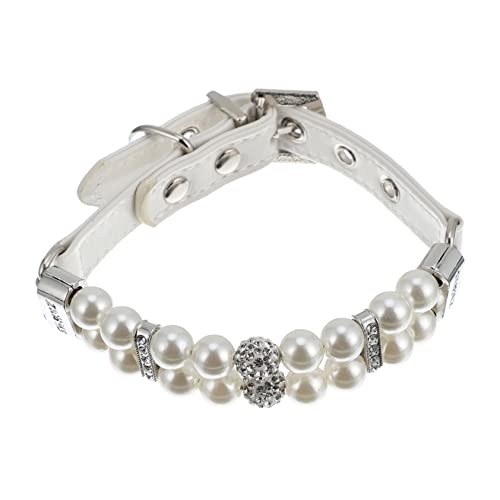 ARTSEWPLY Verstellbares PU Hundehalsband mit Leine Perlenkette für Kleine Hunde und Katzen Handgefertigt Weiß Modisch Bequem für Haustier Alltag und Festtage ARTSEWPLY Verstellbares PU Hundehalsband mit Leine Perlenkette für Kleine Hunde und Katzen Handgefertigt Weiß Modisch Bequem für Haustier Alltag und Festtage von ARTSEWPLY
