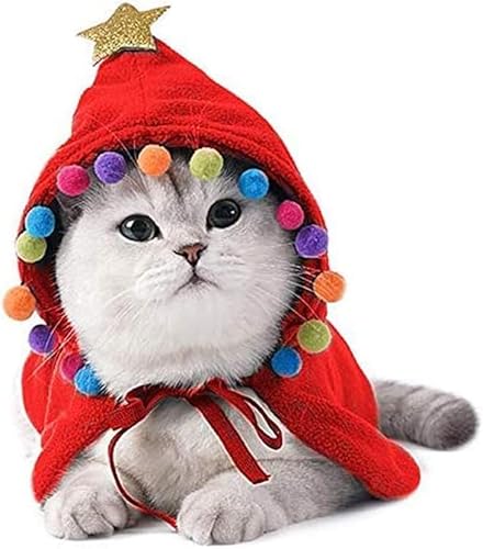 ARTSIM Hundekostüm Weihnachten, Haustier Weihnachtsumhang, Weihnachts Katze Kleidung, Warmer Wintermantel für Haustier, Hund Katze Hoodie Weihnachts für Warmer Herbst Wintermantel (M,Rot) von ARTSIM