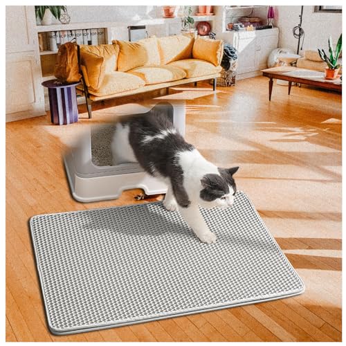 Katzenstreu Matte Katzenmatte,Waben Doppelschicht Design, Katzentoiletten Vorleger Urin-und Wasserdichtes Material,Easy Clean Streukontrolle, Vorleger Für Katzentoilette,Gray-M von ARTSIM