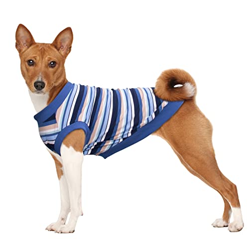 ARUNNERS Gestreifte T-Shirts für Hunde, 100 % Baumwolle, Tanktop, atmungsaktiv, ärmellos, Tanktop für große Haustiere, Hunde, Jungen und Mädchen, Blau, L von ARUNNERS