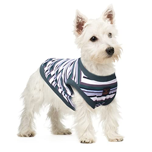 ARUNNERS Gestreifte T-Shirts für Hunde, 100 % Baumwolle, atmungsaktives Shirt, ärmelloses Tanktop für große Haustiere, Hunde Jungen und Mädchen, Grün, L von ARUNNERS