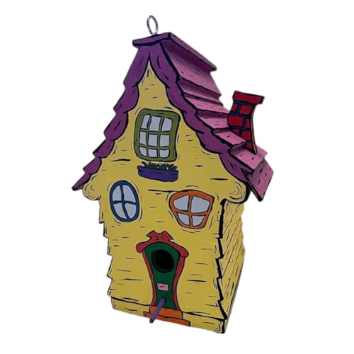 ARVALOLET Holz Vogelhaus mit Sitzstange Cartoon Malerei Natürliche Nistkästen for Kleine Vögel Außenbereich von ARVALOLET