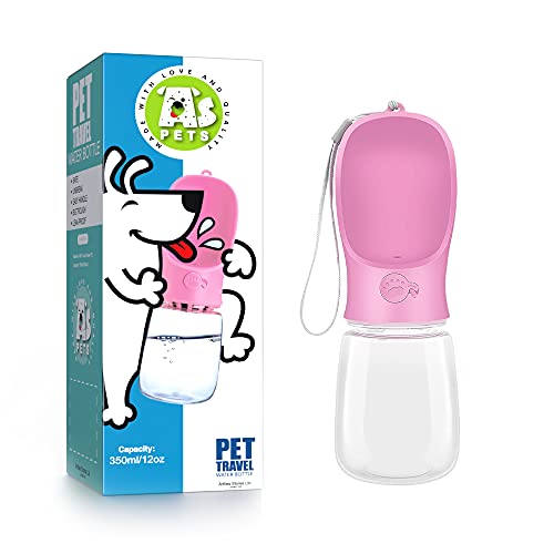 AS Pets Tragbare Wasserflasche für Hunde, Haustier-Wasserspender, Haustier-Wasserflasche, geeignet zum Spazierengehen, antibakteriell, auslaufsicher, Hundegeschenk (Rosa, 350 ml) von AS Pets