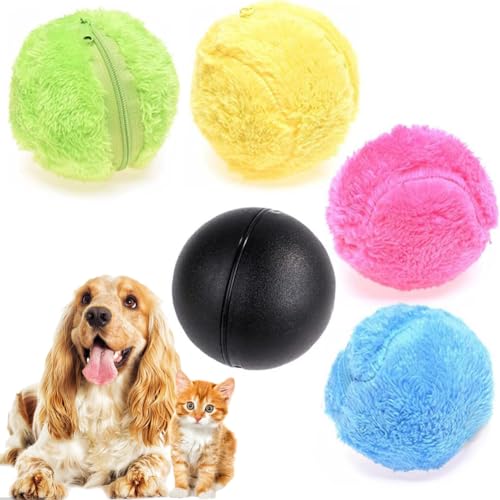 ASANMU Hundeball Elektrisch, Aktiver Rollball für Hunde Interaktiver Ball für Hunde Automatischer Rollender Ball mit 4 Plüschbezüge Springender Ball für Hunde für Welpen/Kleine/Mittlere Hunde von ASANMU
