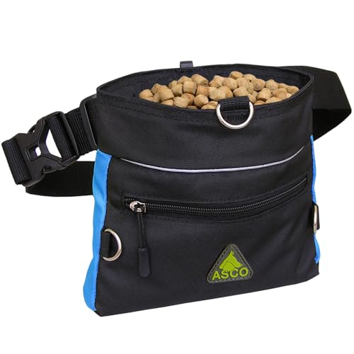 ASCO Futterbeutel QuickTouch, Leckerlibeutel für Hunde, Pferde mit Einhand-Schnappverschluss, Premium Futtertasche 20 x 20 cm, Leckerlitasche blau von ASCO