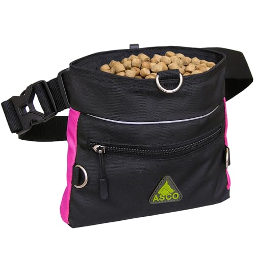 ASCO Futterbeutel QuickTouch, Leckerlibeutel für Hunde, Pferde mit Einhand-Schnappverschluss, Premium Futtertasche 20 x 20 cm, Leckerlitasche pink von ASCO