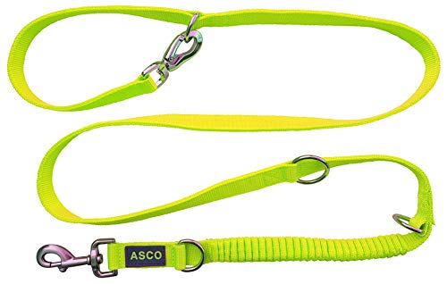 ASCO Hundeleine mit Ruckdämpfer, robuste Trainingsleine verstellbar in 4 Längen, Premium Führleine auch für große Hunde, 100-200 cm, neon gelb AC07L von ASCO