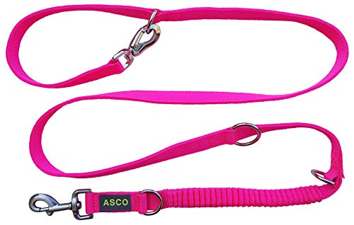 ASCO Hundeleine mit Ruckdämpfer, robuste Trainingsleine verstellbar in 4 Längen, Premium Führleine auch für große Hunde, 100-200 cm, neon pink AC08L von ASCO