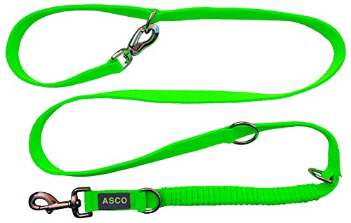 ASCO Hundeleine mit Ruckdämpfer, robuste Trainingsleine verstellbar in 4 Längen, Premium Führleine auch für große Hunde, 100-200 cm in Neonfarben AC10L (Grün) von ASCO