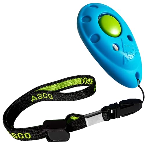 ASCO Premium Clicker, Hunde und Katzen Klicker für professionelles Clickertraining mit Stretcharmband, blau, ASCO-04PA von ASCO