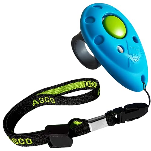 ASCO Premium Finger Clicker mit elastischer Handschlaufe für Clickertraining, Hunde Katzen Pferde Profi-Clicker, Hundetraining Klicker blau AC04FA von ASCO