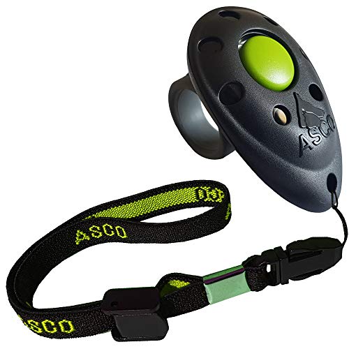 ASCO Premium Finger Clicker mit elastischer Handschlaufe für Clickertraining, Hunde Katzen Pferde Profi-Clicker, Hundetraining Klicker schwarz AC01FA von ASCO