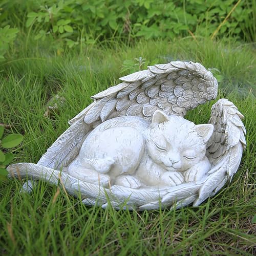 ASDMAOE Gedenkstatue für Katzen, Schlafender Engel, Gedenkgeschenk für Haustiere, Aufwendigen Details Katze Grabdekoration(Angel Cat) von ASDMAOE