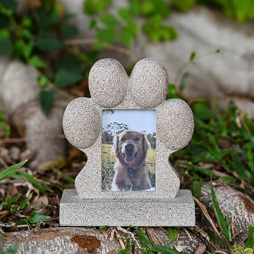 Gedenksteine für Hunde mit Bilderrahmen, Gedenkgeschenke für Hunde zum Verlust Eines Hundes, Trauergeschenke aus Harz, Gedenkgrabstein für Hunde(Beige) von ASDMAOE