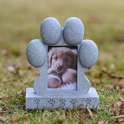 Gedenksteine für Hunde mit Bilderrahmen, Gedenkgeschenke für Hunde zum Verlust Eines Hundes, Trauergeschenke aus Harz, Gedenkgrabstein für Hunde(Gray) von ASDMAOE