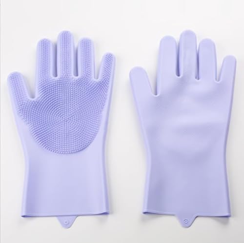 ASEANAO Fellpflege-Handschuhe für Hunde, Waschhandschuhe mit hochdichten Zähnen, verbessertes Fünf-Finger-Design zum Baden und Massieren von Hunden und Katzen (lila) von ASEANAO