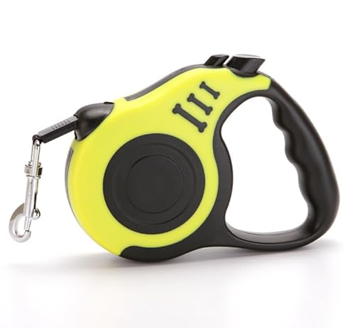 Einziehbare Hundeleine mit rutschfestem Griff, 3 m, robuste Hundeleine für kleine Hunde/Katzen/Kleintiere bis zu 10 kg, 360° verhedderungsfrei, Einhandbremse, Pause, Schloss (Gelb) von ASEANAO