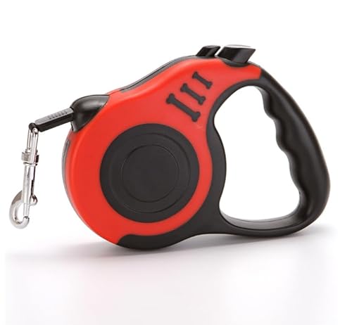 Einziehbare Hundeleine mit rutschfestem Griff, 3 m, robuste Hundeleine für kleine Hunde/Katzen/Kleintiere bis zu 10 kg, 360° verhedderungsfrei, Einhandbremse, Pause, Verriegelung (rot) von ASEANAO