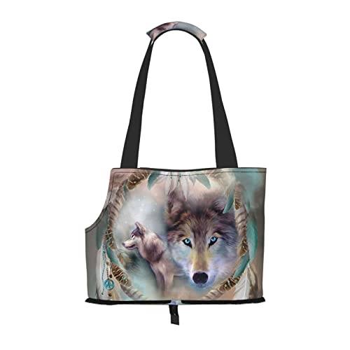 3D Wolf Traumfänger Haustier Tragetasche, tragbare kleine Hunde/Katze, weiche Seiten-Tragetasche mit verstellbarem Sicherheitsgurt, für U-Bahn/Einkaufen/Wandern/Reisen 3D Wolf Traumfänger Haustier Tragetasche, tragbare kleine Hunde/Katze, weiche Seiten-Tragetasche mit verstellbarem Sicherheitsgurt, für U-Bahn/Einkaufen/Wandern/Reisen von ASEELO