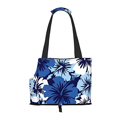 Blaue Hibiskus-Haustier-Schultertasche für Haustiere, tragbar, faltbar, Handtasche für kleine Haustiere, Outdoor, Einkaufen, Reisen von ASEELO