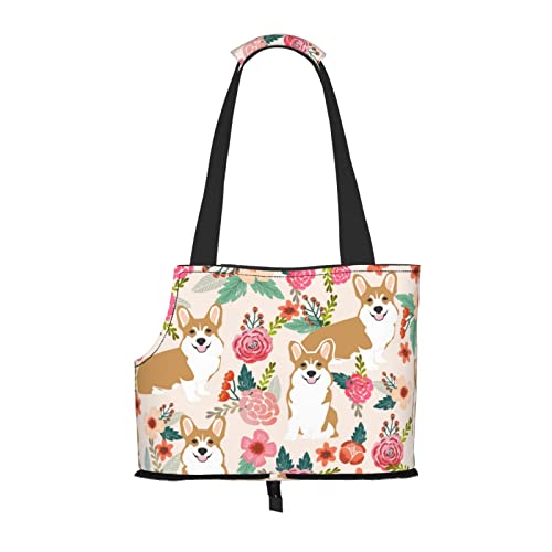 Corgi Haustier-Schultertasche mit Blumenmuster, tragbar, faltbar, für kleine Haustiere, Outdoor, Einkaufen, Reisen von ASEELO