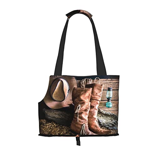 Cowgirl Stiefel Hut in Bauernhof Haustier Schultertasche Haustier Handtasche Tragbare Faltbare Haustier Sling Tragetasche Handtasche für kleine Haustiere Outdoor Shopping Reisen von ASEELO