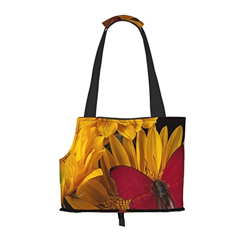 Gelbe Sonnenblumen mit rotem Schmetterling, Hunde-Geldbörse, Haustier-Geldbörse, kleine Hunde-Geldbörse, tragbar und sicher, bequem und schön. von ASEELO