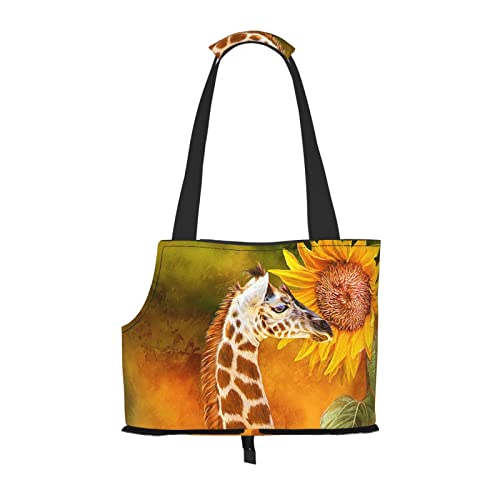 Haustier-Schultertasche mit Giraffen- und Sonnenblumen-Motiv, tragbar, faltbar, Handtasche für kleine Haustiere, Outdoor, Einkaufen, Reisen von ASEELO