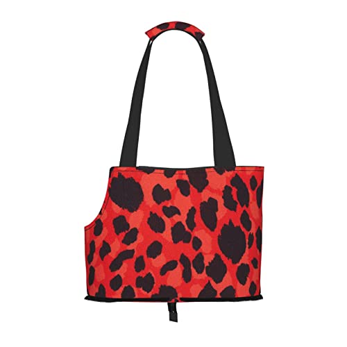 Haustier-Schultertasche mit rotem Leopardenmuster, tragbar, faltbar, Handtasche für kleine Haustiere, Outdoor, Einkaufen, Reisen von ASEELO