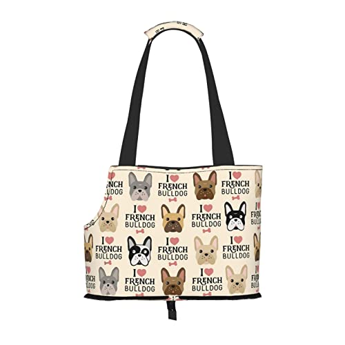 I love French Bulldog Haustier-Tragetasche, tragbare kleine Hunde/Katzen, weiche Seiten-Tragetasche mit verstellbarem Sicherheitsgurt, für U-Bahn/Einkaufen/Wandern/Reisen I love French Bulldog Haustier-Tragetasche, tragbare kleine Hunde/Katzen, weiche Seiten-Tragetasche mit verstellbarem Sicherheitsgurt, für U-Bahn/Einkaufen/Wandern/Reisen von ASEELO