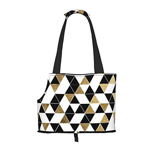 Moderne Schultertasche für Haustiere, Schwarz / Weiß / Gold, Dreiecke, tragbar, faltbar, für kleine Haustiere, Outdoor, Einkaufen, Reisen Moderne Schultertasche für Haustiere, Schwarz / Weiß / Gold, Dreiecke, tragbar, faltbar, für kleine Haustiere, Outdoor, Einkaufen, Reisen von ASEELO