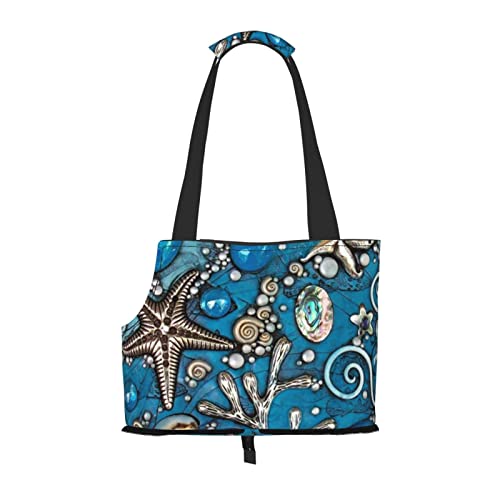 Ocean Shell Art Haustier-Tragetasche, tragbar, für kleine Hunde/Katzen, weich, mit verstellbarem Sicherheitsgurt, für U-Bahn/Einkaufen/Wandern/Reisen Ocean Shell Art Haustier-Tragetasche, tragbar, für kleine Hunde/Katzen, weich, mit verstellbarem Sicherheitsgurt, für U-Bahn/Einkaufen/Wandern/Reisen von ASEELO