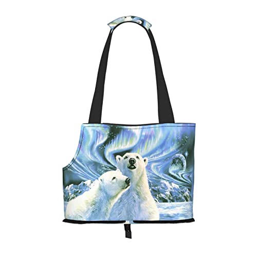 Polar Bears Northern Lights Pet Schultertasche Haustier Handtasche Tragbare Faltbare Haustier Sling Tragetasche Handtasche für kleine Haustiere Outdoor Shopping Reisen von ASEELO