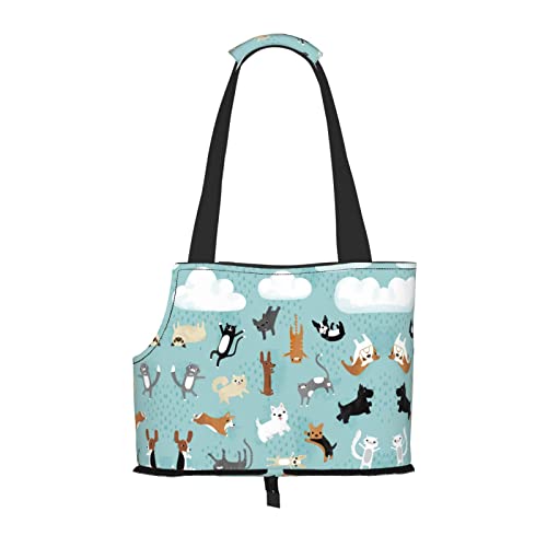 Raining Cats & Dogs Pet Tote Bag, Tragbare kleine Hunde/Katzen, weiche Seiten-Tragetasche mit verstellbarem Sicherheitsgurt, für U-Bahn/Einkaufen/Wandern/Reisen von ASEELO