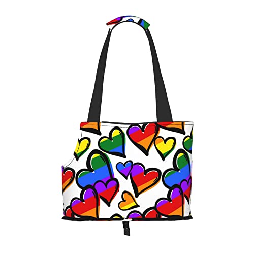 Regenbogenfarbene Gay Pride Herzen Haustier Reise Handtasche, Hundegeldbörse, Geldbörse, Haustier, kleine Hundegeldbörse, tragbar und sicher, bequem und schön. Regenbogenfarbene Gay Pride Herzen Haustier Reise Handtasche, Hundegeldbörse, Geldbörse, Haustier, kleine Hundegeldbörse, tragbar und sicher, bequem und schön. von ASEELO
