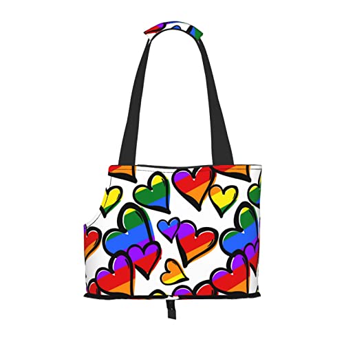 Regenbogenfarbene Gay Pride Herzen Haustier Reise Handtasche, Hundegeldbörse, Geldbörse, Haustier, kleine Hundegeldbörse, tragbar und sicher, bequem und schön. von ASEELO