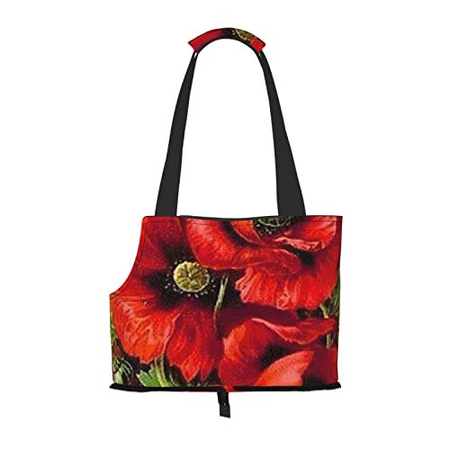 Schöne rote Mohnblumen-Haustier-Schultertasche, tragbar, faltbar, für kleine Haustiere, Outdoor, Einkaufen, Reisen von ASEELO