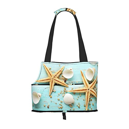 Seestern-Muschel, blaues Holz auf Strandlandschaft, Haustier-Tragetasche, tragbar, für kleine Hunde/Katzen, weiche Seiten, mit verstellbarem Sicherheitsgurt, für U-Bahn/Einkaufen/Wandern/Reisen Seestern-Muschel, blaues Holz auf Strandlandschaft, Haustier-Tragetasche, tragbar, für kleine Hunde/Katzen, weiche Seiten, mit verstellbarem Sicherheitsgurt, für U-Bahn/Einkaufen/Wandern/Reisen von ASEELO