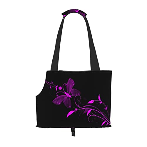 Tragetasche für kleine Hunde/Katzen, mit Schmetterling-Motiv, weich, mit verstellbarem Sicherheitsgurt, für U-Bahn/Einkaufen/Wandern/Reisen, Violett / Schwarz Tragetasche für kleine Hunde/Katzen, mit Schmetterling-Motiv, weich, mit verstellbarem Sicherheitsgurt, für U-Bahn/Einkaufen/Wandern/Reisen, Violett / Schwarz von ASEELO