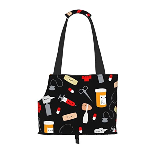 Tragetasche mit Cartoon-Medizin-Muster, tragbare Tragetasche für kleine Hunde / Katzen, weiche Seiten, mit verstellbarem Sicherheitsgurt, für U-Bahn/Einkaufen/Wandern/Reisen von ASEELO