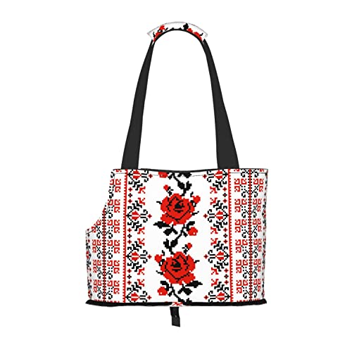 Ukrainische Stickerei Stil Rose Haustier Schultertasche Haustier Handtasche Tragbare Faltbare Haustier Sling Tragetasche Handtasche für kleine Haustiere Outdoor Einkaufen Reisen von ASEELO