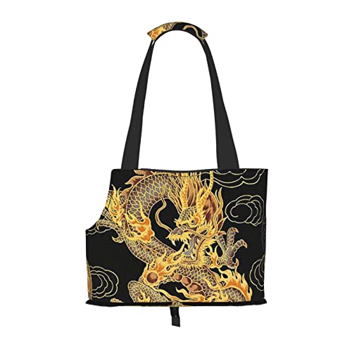 Yellow Dragon Schwarzer Hintergrund Haustier Schultertasche Haustier Handtasche Tragbare Faltbare Haustier Sling Tragetasche Handtasche für kleine Haustiere Outdoor Shopping Reisen von ASEELO