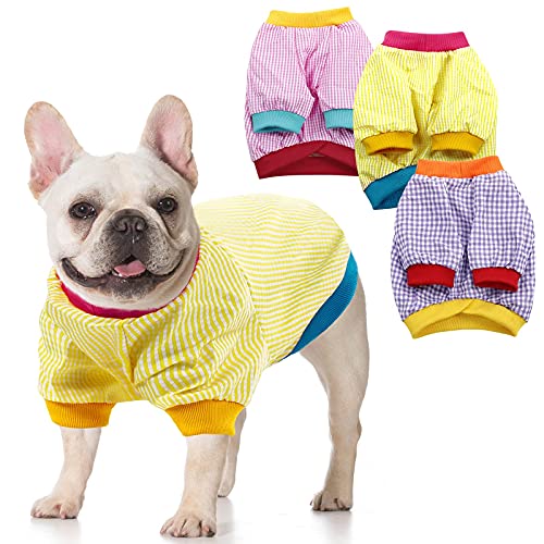 ASENKU 3-teiliges Hunde-Shirt, gestreift, kurzärmelig, für kleine und mittelgroße Hunde (Rosa, Gelb, Violett) von ASENKU