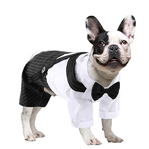 ASENKU Hund Smoking mit Schwarzer Fliege, Hund Hochzeit Smoking, Formaler Anzug mit Verstellbaren Krawatten für Party Geburtstag, Haustier Shirt Kostüm für Kleine Mittlere Große Hunde, Schwarz, M von ASENKU
