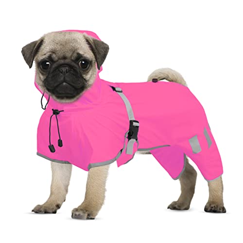 ASENKU Hunde-Regenjacke mit Reflektorstreifen, verstellbarer Bauchgurt, leicht, vierbeiniges Design mit Kapuze von ASENKU